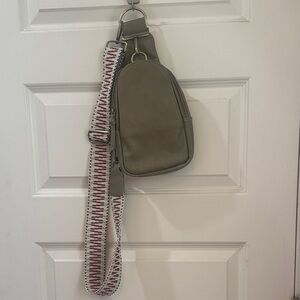 Anthropologie Khaki Crossbody Bag with Woven Strap